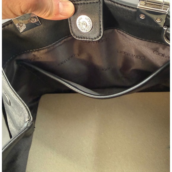 Calvin Klein Granite Satchel Black With Magnetic Snap MISSING CROSSBODY STRAP - Picture 8 of 13